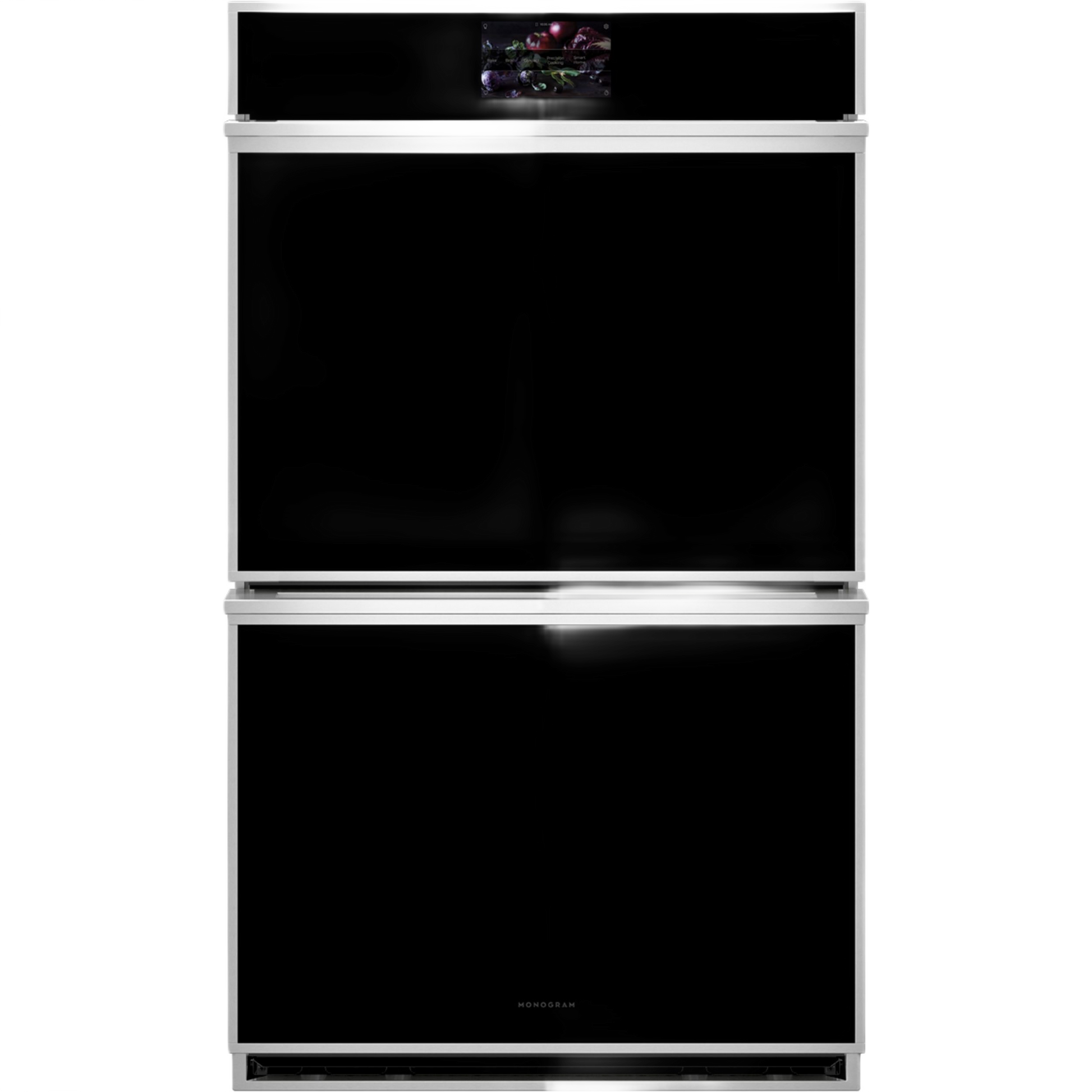 Stainless steel minimalist double wall oven with touchscreen controls from modern kitchen & kitchenware collection
