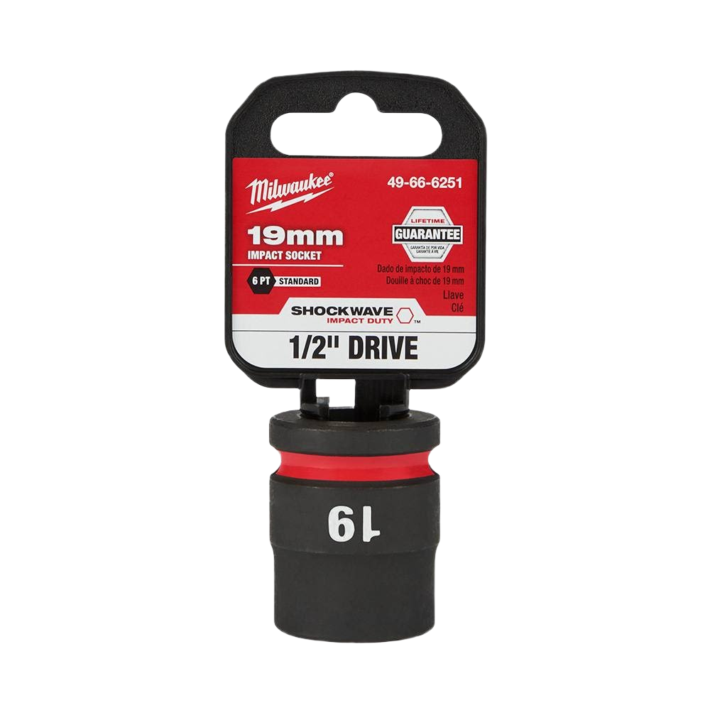 Black 19mm 6 point impact socket with red ring for high torque applications in hand and woodworking tools collection