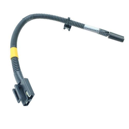 Flexible black wiring harness with protective corrugated sleeve and connectors for PTO clutch applications