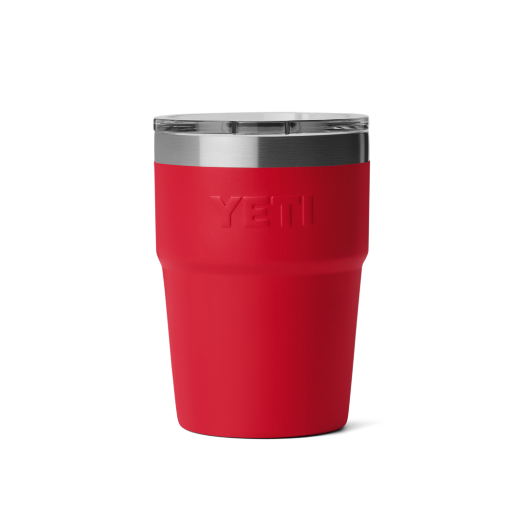 Red insulated stainless steel cup with clear lid and silver rim for drinkware and kitchenware collections