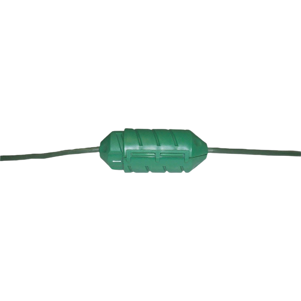 Green plastic extension cord lock with snap-together design for secure, water-tight connections in electrical projects under $50.