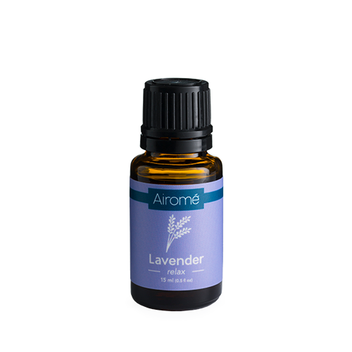 Amber glass bottle of lavender essential oil with black cap for home decor and relaxing ambiance under $50 collections