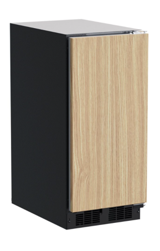 built-in clear ice machine with wood finish door panel for kitchen appliances and home improvement