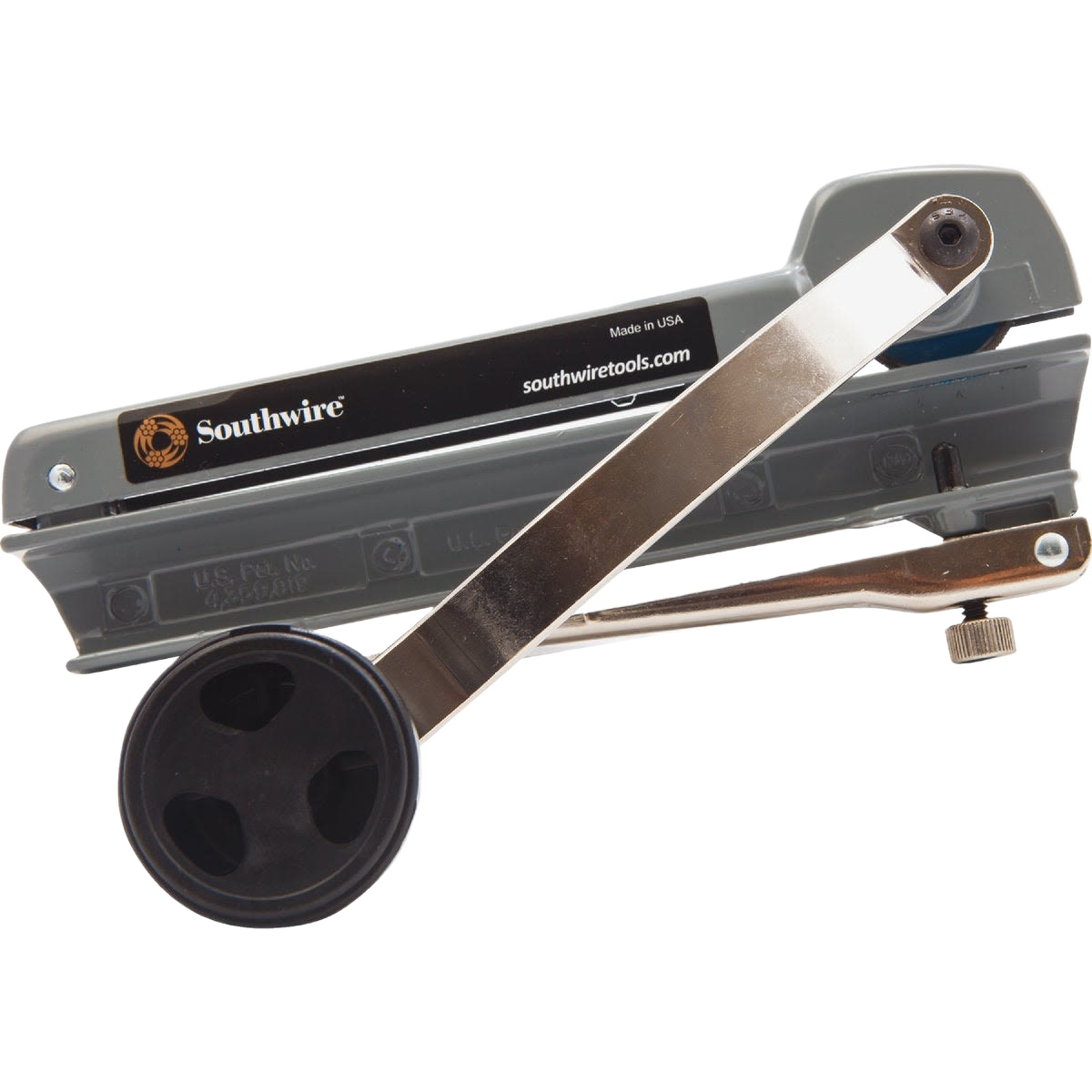 Gray cable cutter with metal handle and large circular grip designed for tools and home improvement use