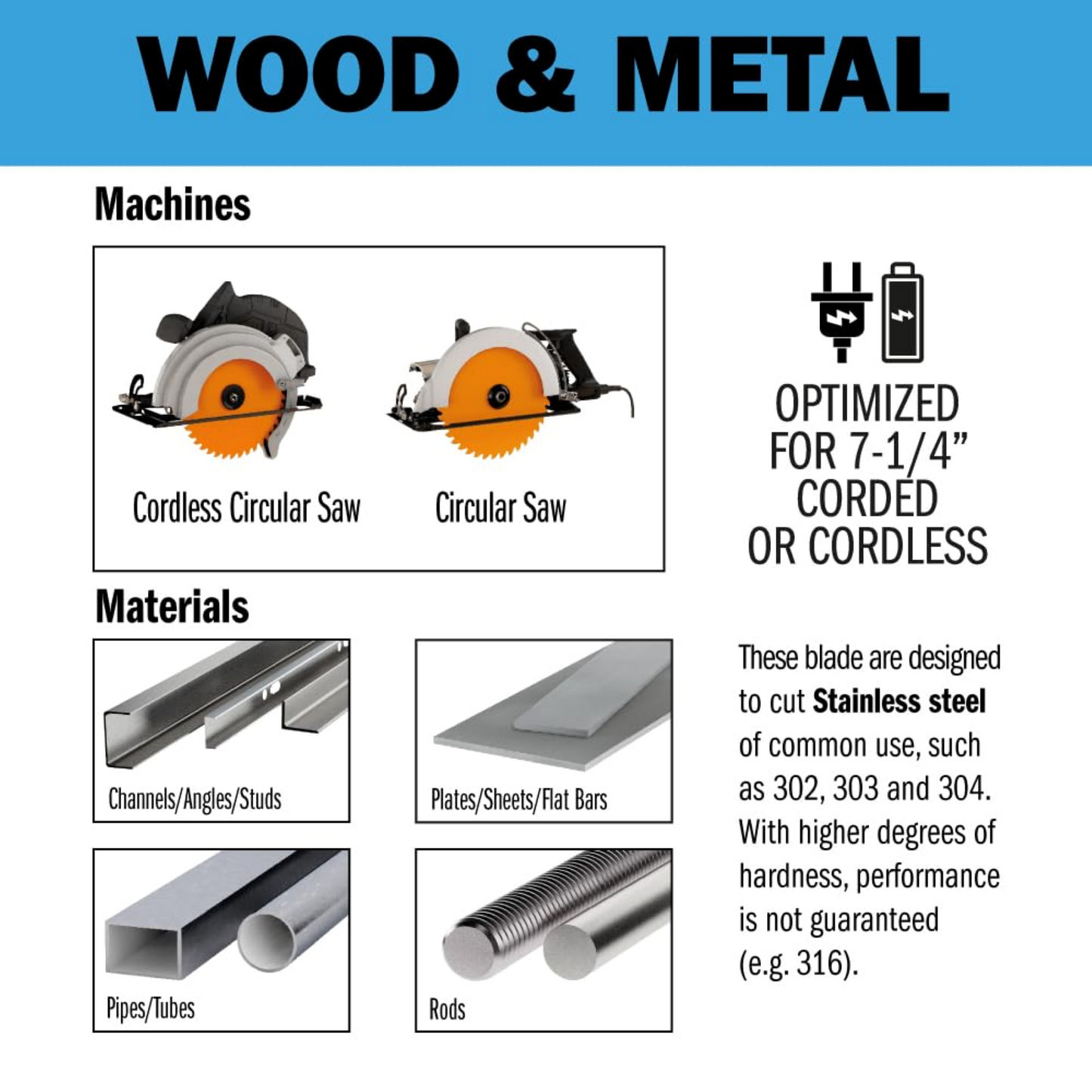CMT Orange Tools 7-1/4” 48T Metal & Stainless Steel Saw Blade