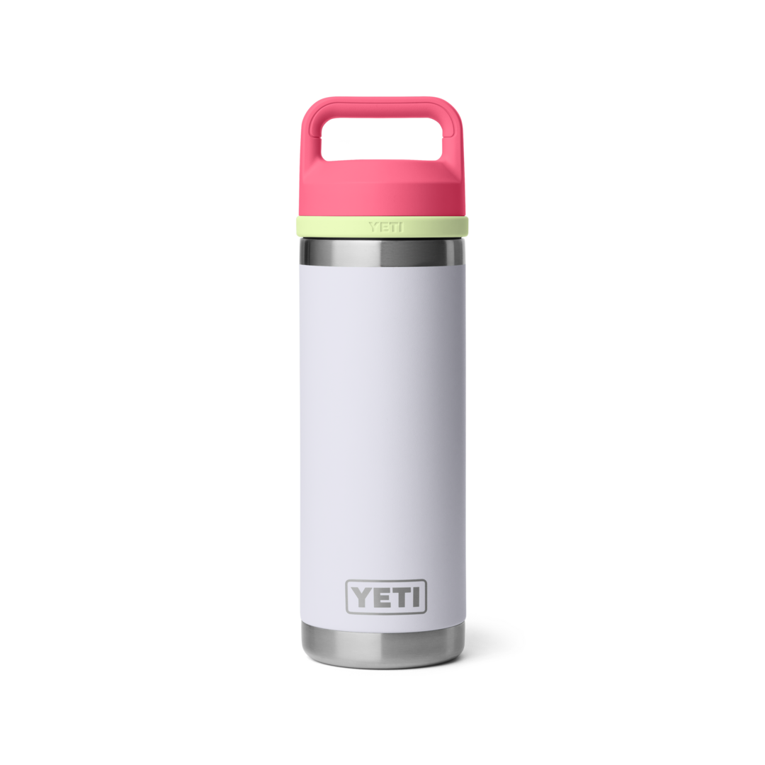 White stainless steel tumbler with pink chug cap and green band for drinkware and kitchenware collections