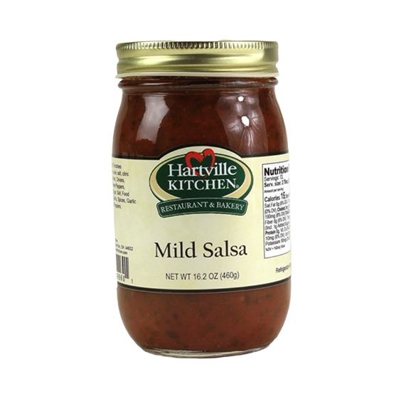 Jar of Hartville Kitchen mild salsa with gold lid in food and beverage collection under $50
