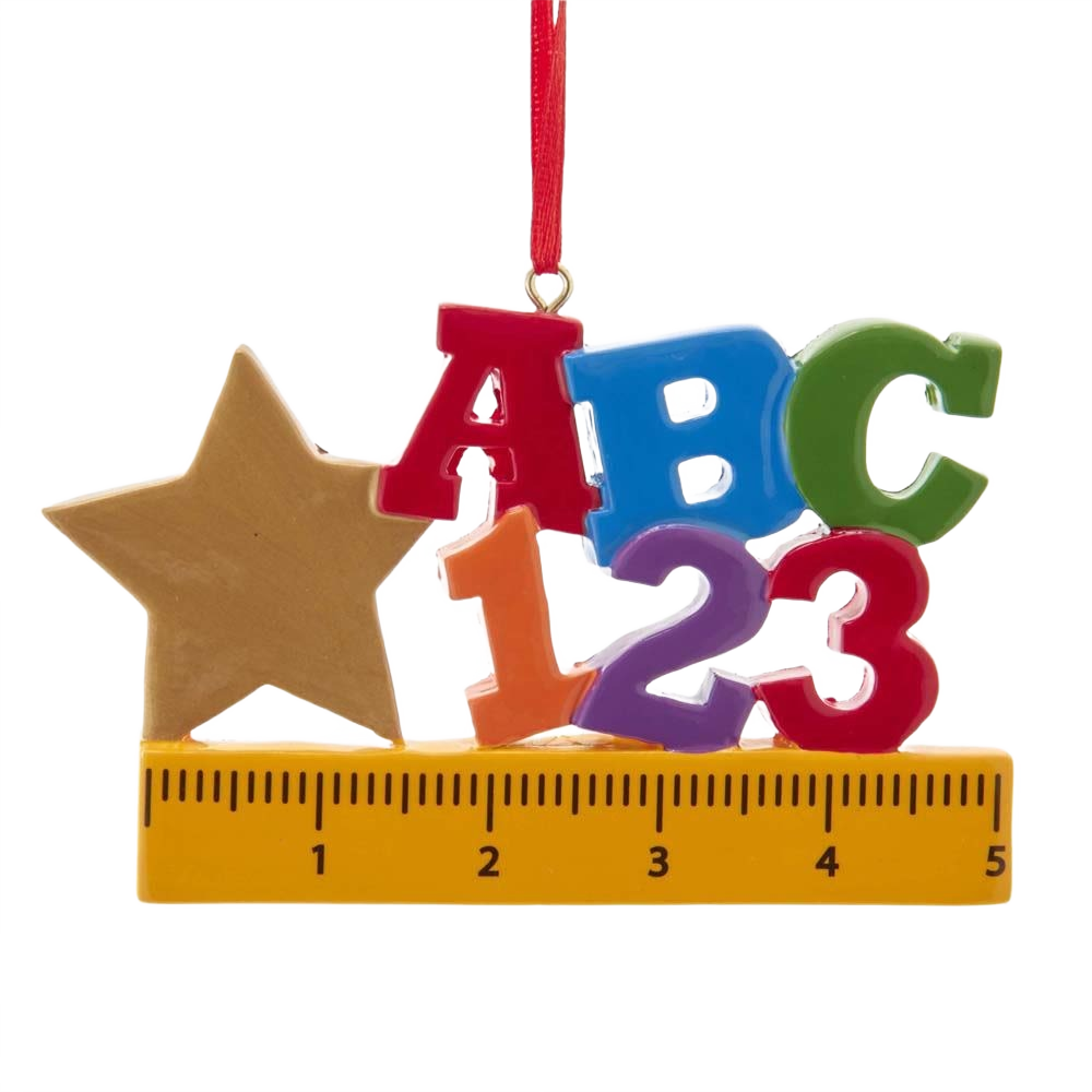 Colorful ABC 123 and wooden star ornament with yellow ruler design for Christmas tree decorations under $50 collections