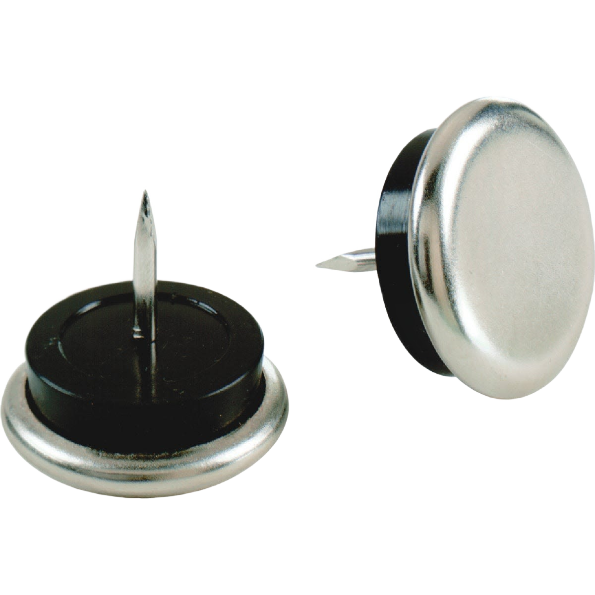 Round metal nail-on glides with rubber cushion to protect floors and furniture in hardware and furniture accessories collections