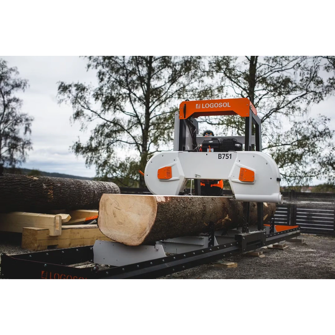 LOGOSOL band sawmill cutting large log outdoors for woodworking and home improvement projects