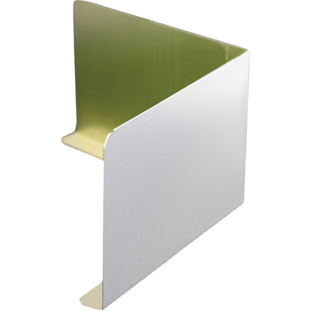 White metal splash guard for inside roof corners directing water into gutters in roofing and hardware collections
