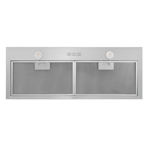 Stainless steel built-in range hood insert with dual lights and mesh filters for kitchen ventilation in Appliances collection