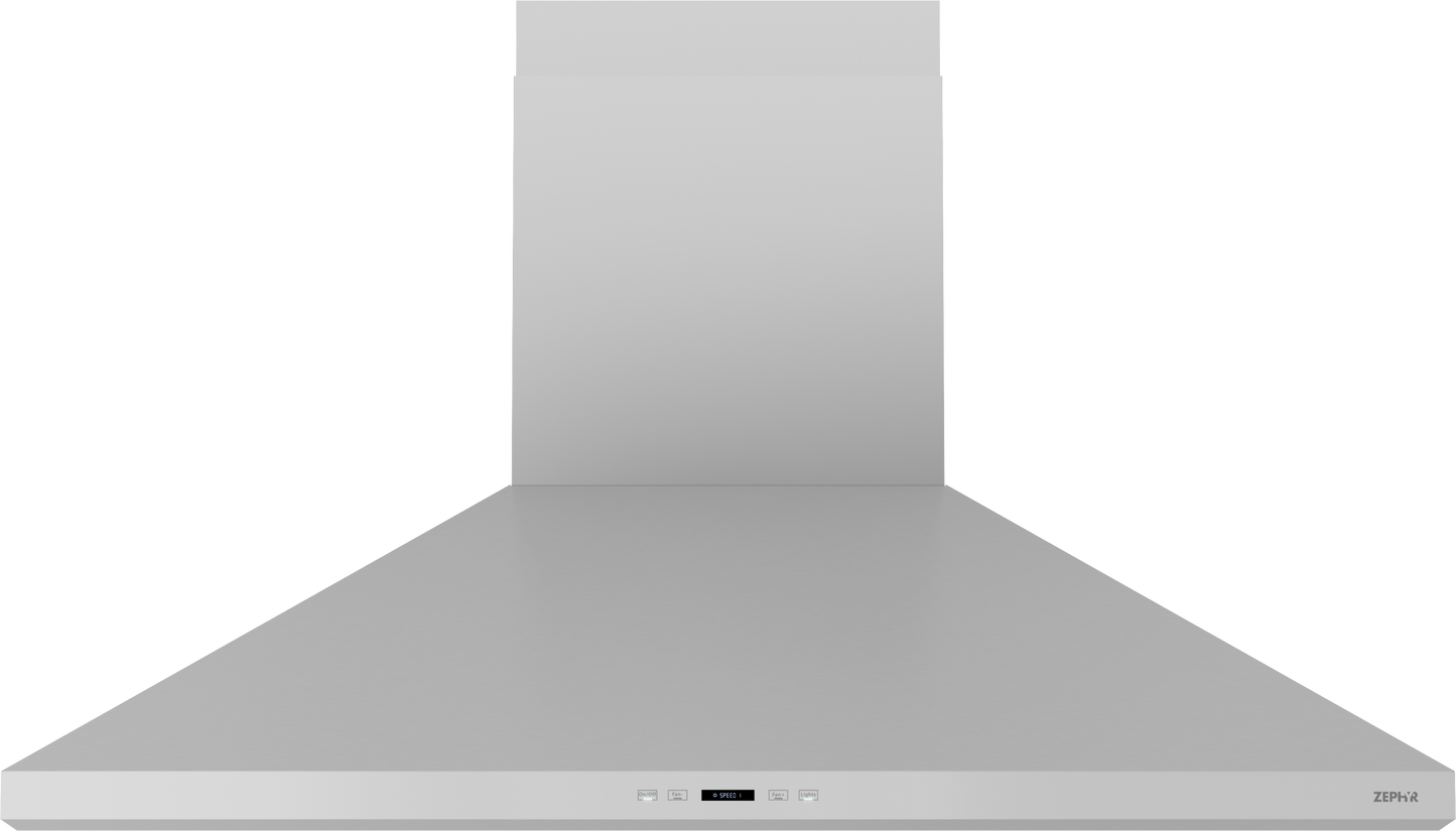 Stainless steel island range hood with LED controls in kitchen appliances and range hoods collection