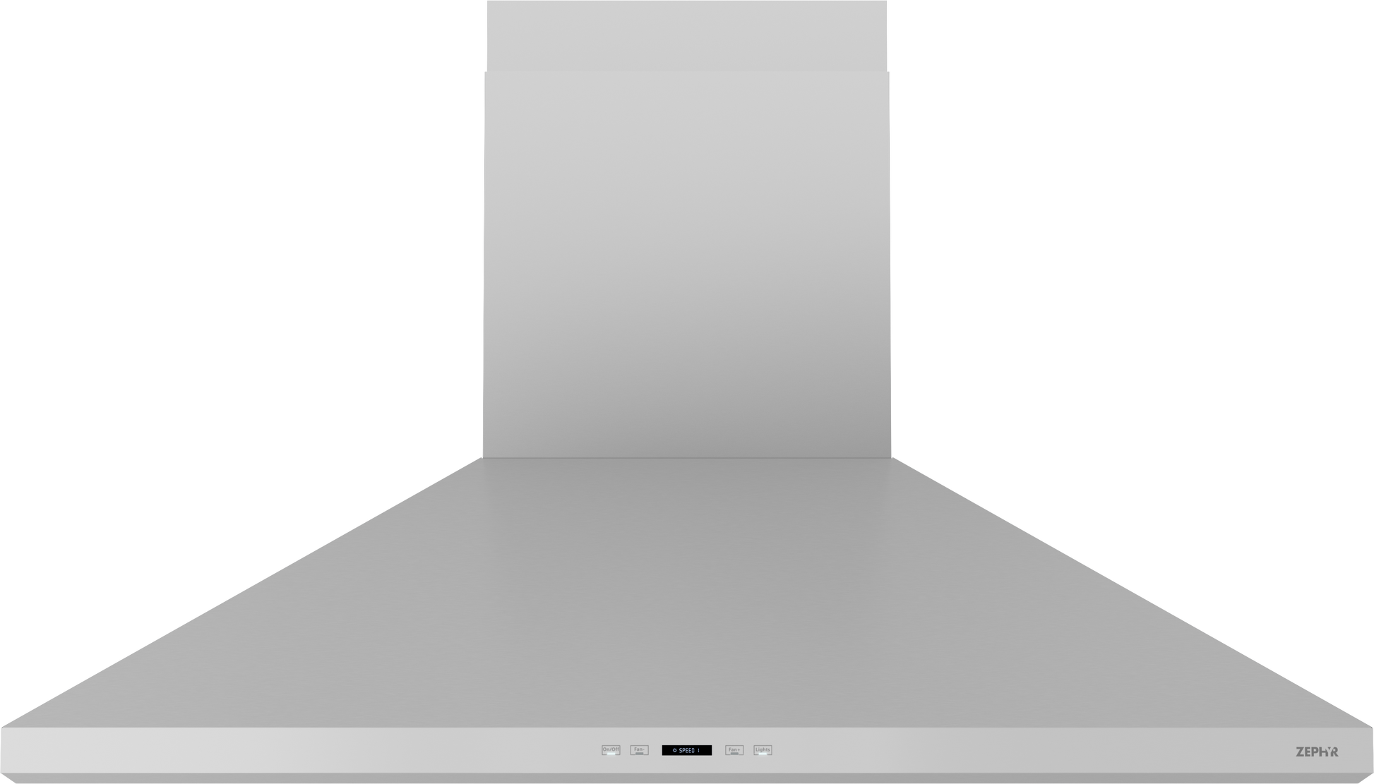 Stainless steel island range hood with LED controls in kitchen appliances and range hoods collection