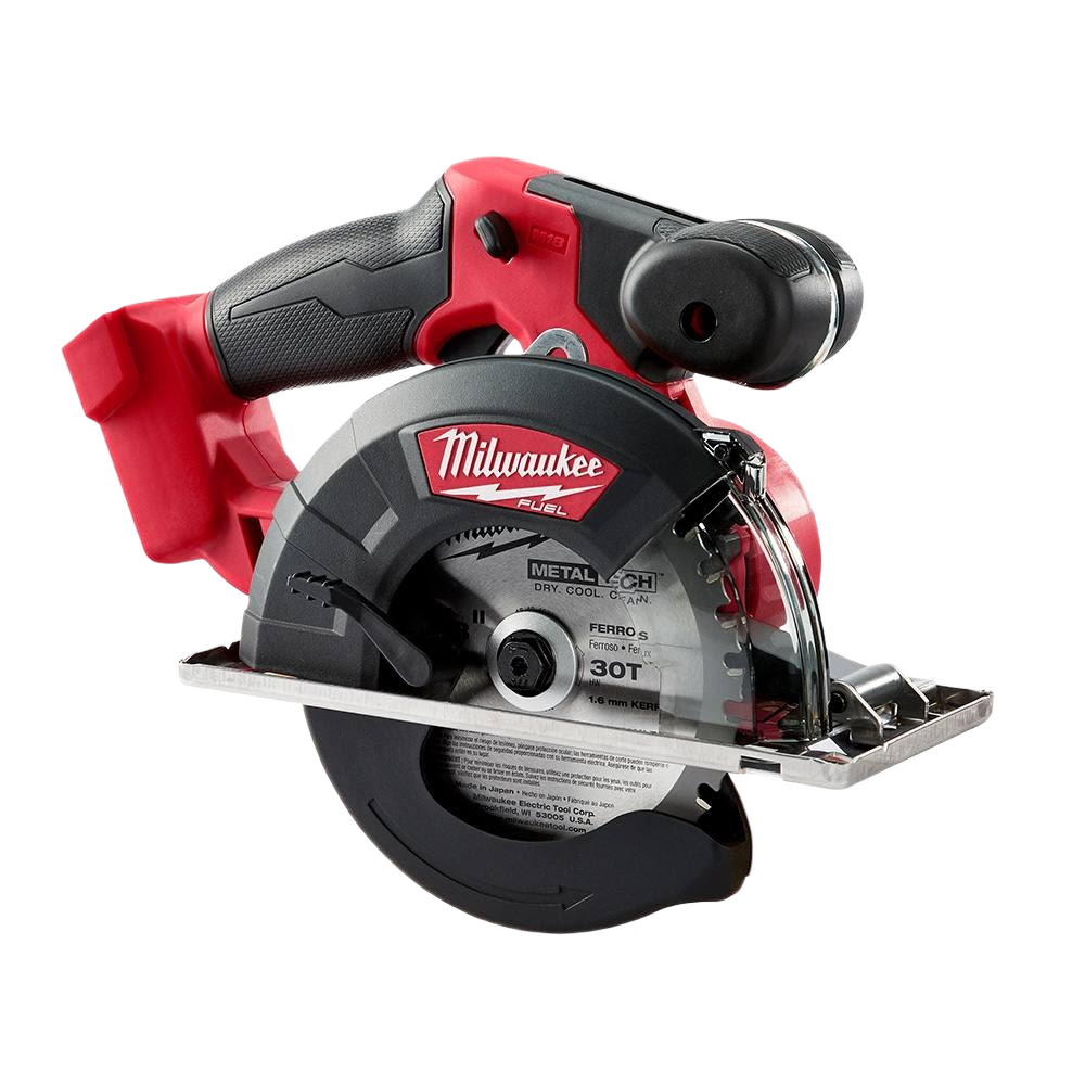 Cordless metal cutting circular saw with ergonomic black and red handle for tools and home improvement projects
