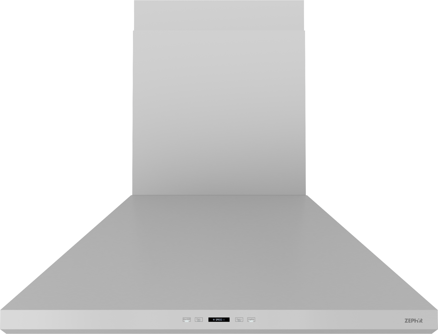 Stainless steel wall-mounted range hood with LED controls for ventilation in home improvement projects