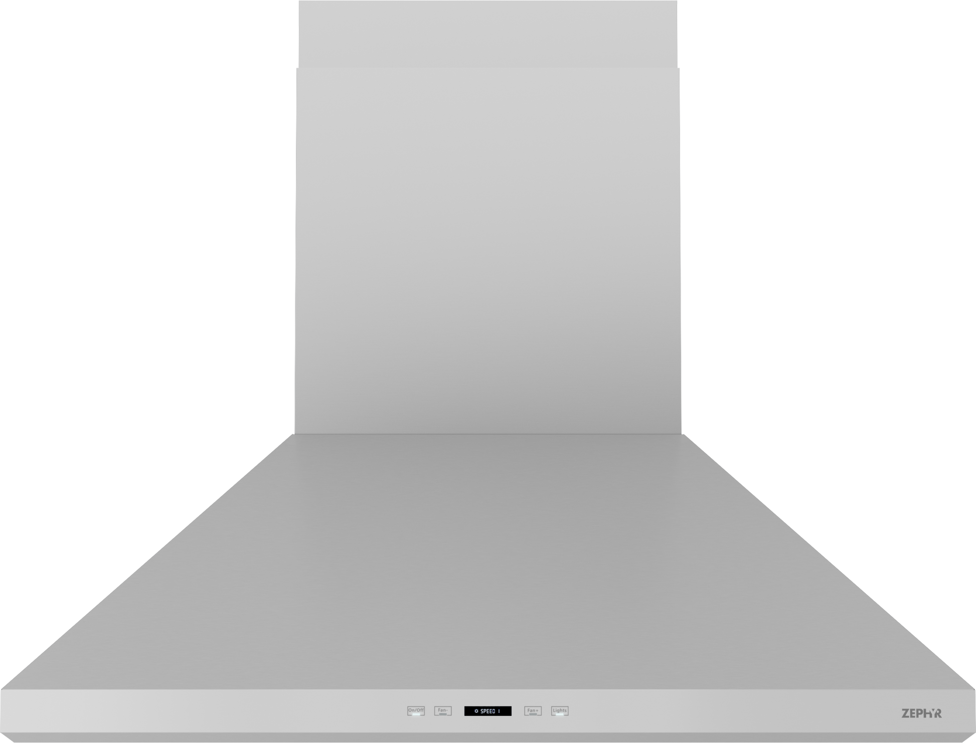 Stainless steel wall-mounted range hood with LED controls for ventilation in home improvement projects
