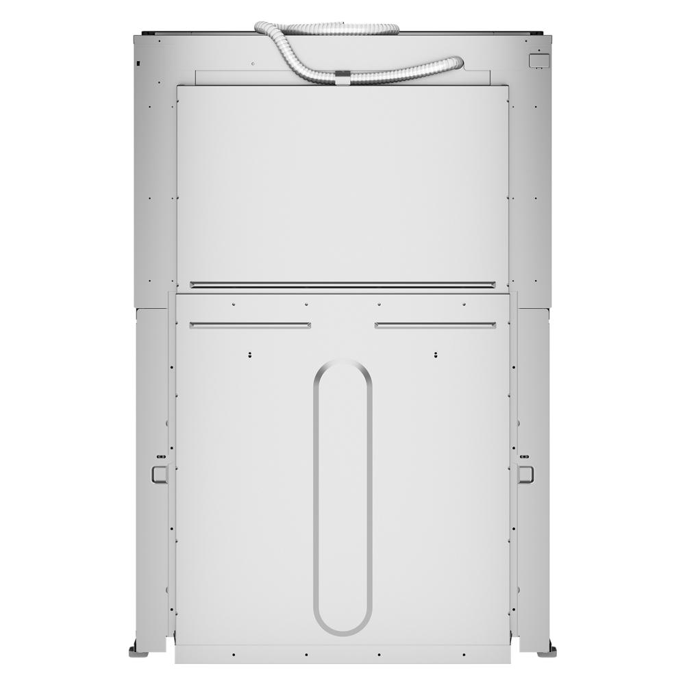 Back view of a built-in 30-inch wall oven microwave combo showing metal frame and ventilation tubes