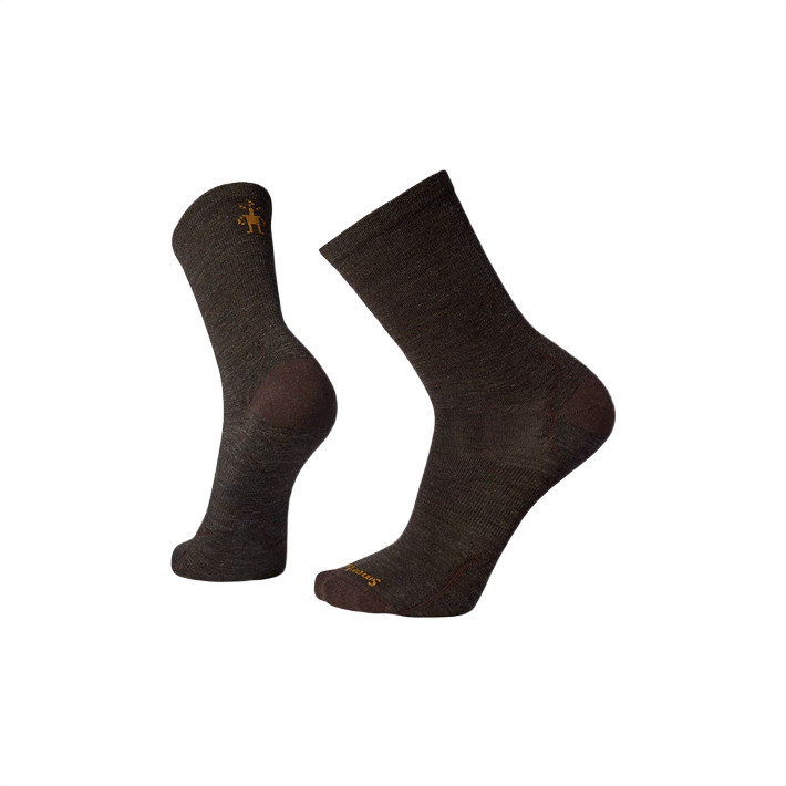Chestnut-colored crew socks made with merino wool and recycled nylon for comfortable all-day wear under $50 clothing accessory