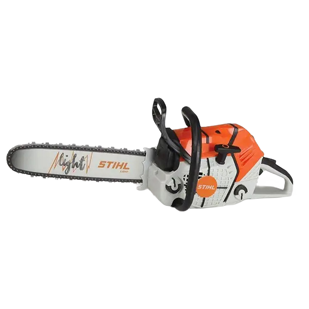 Detailed battery-operated toy chainsaw replica in orange and white for STIHL fans under $100 collection
