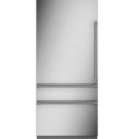 Stainless steel panel-ready bottom-freezer refrigerator with left hinge and sleek integrated design in Appliances collection