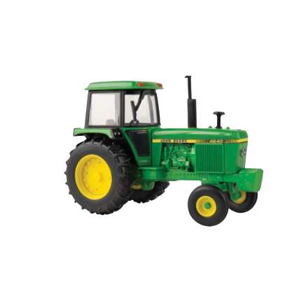 Green and yellow detailed scale model tractor designed for display and collection purposes