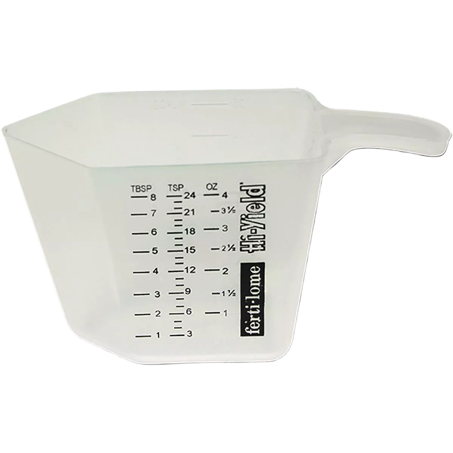 Clear plastic garden measuring cup with standard and metric markings for precise liquid measurement in home improvement tasks