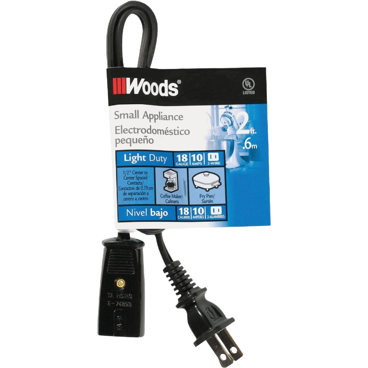 2-foot black mini plug appliance cord rated for 10 amps, suitable for light duty tools and home improvement use