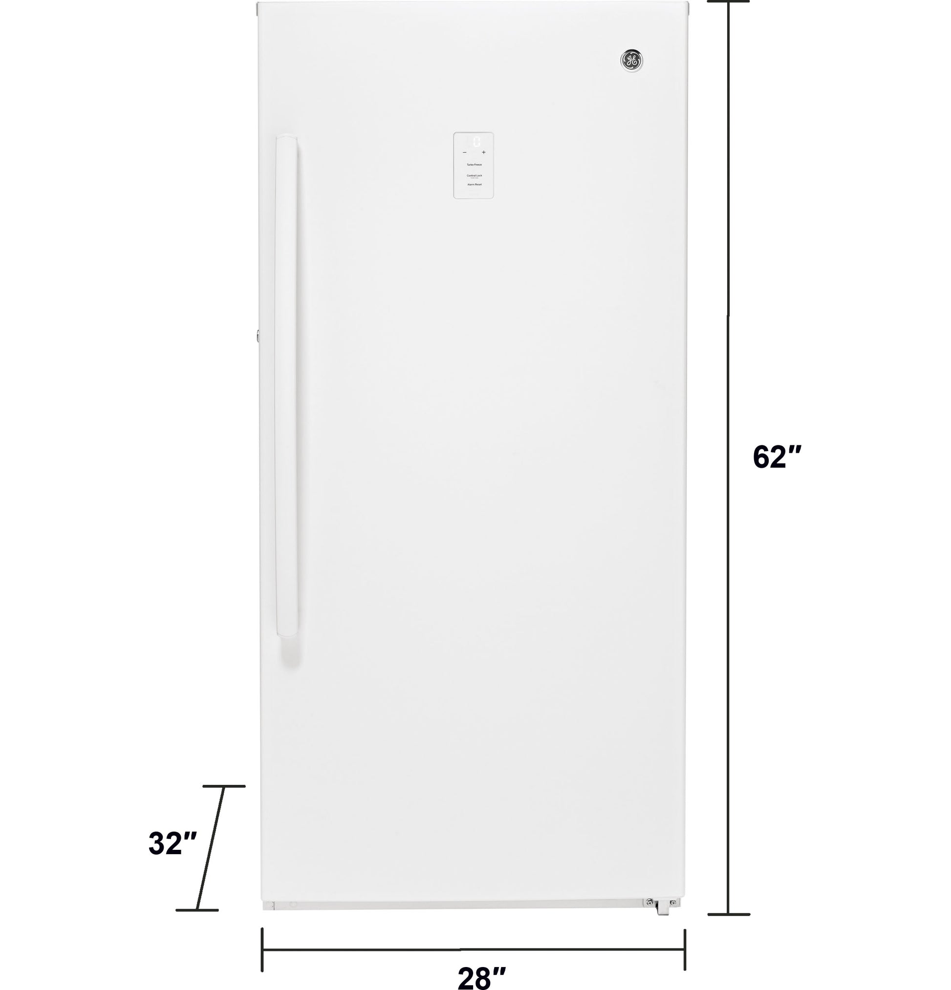 White upright freezer with vertical handle and digital control panel in freezers and kitchen appliances collection