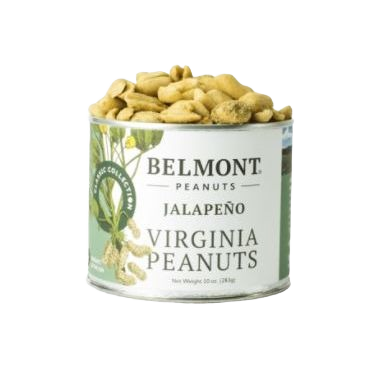 Can of spicy jalapeno flavored Virginia peanuts with visible peanuts on top in Snacks and Food & Beverage collection