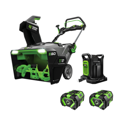 Cordless snow blower with steel auger and dual 7.5Ah batteries plus charger for tools and home improvement use