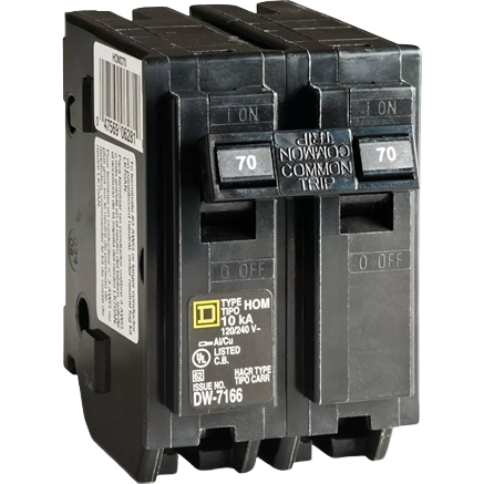Black double-pole 70 amp circuit breaker for electrical protection in home improvement under $100 breakers collection