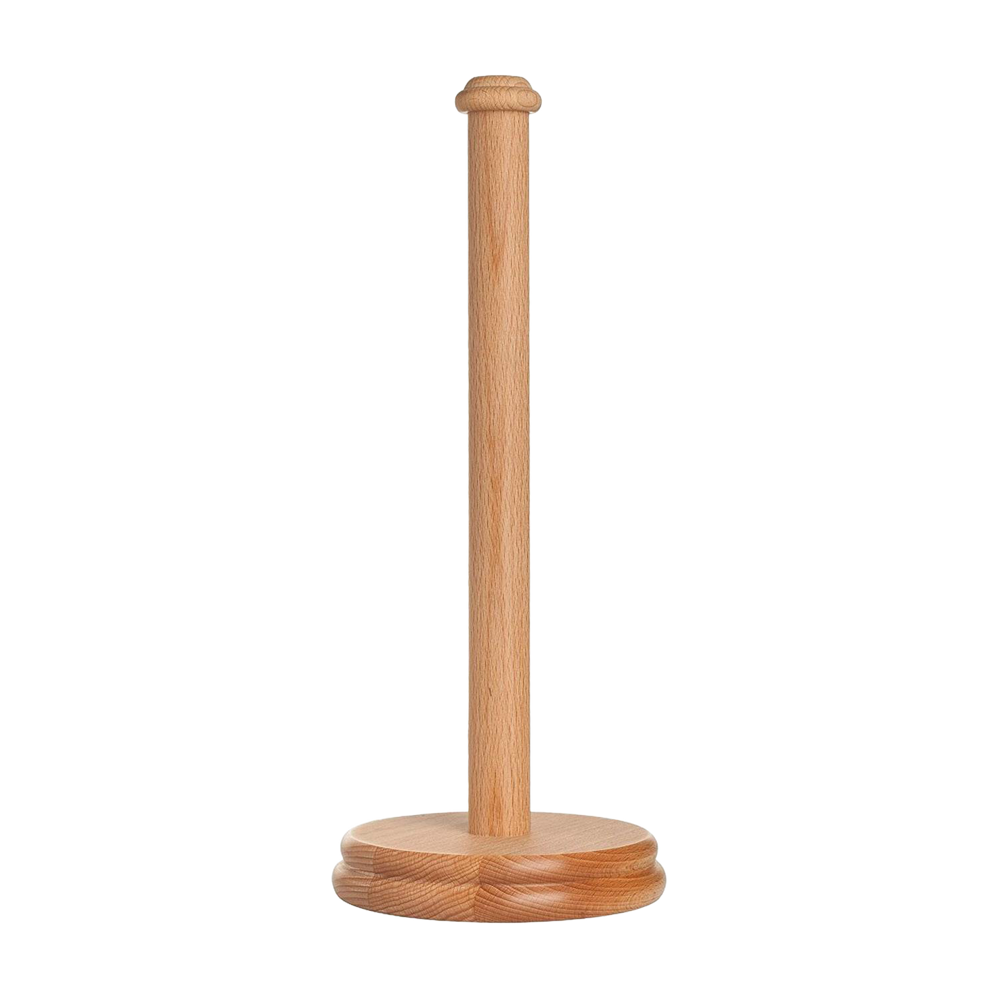 Beechwood kitchen paper towel holder with round base, lightweight and sturdy for storage and organization use