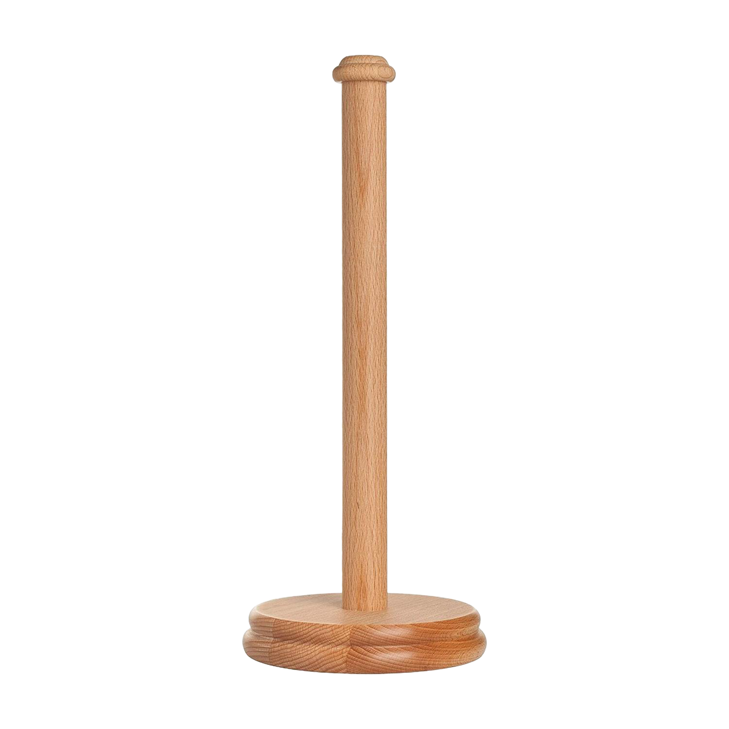 Beechwood kitchen paper towel holder with round base, lightweight and sturdy for storage and organization use