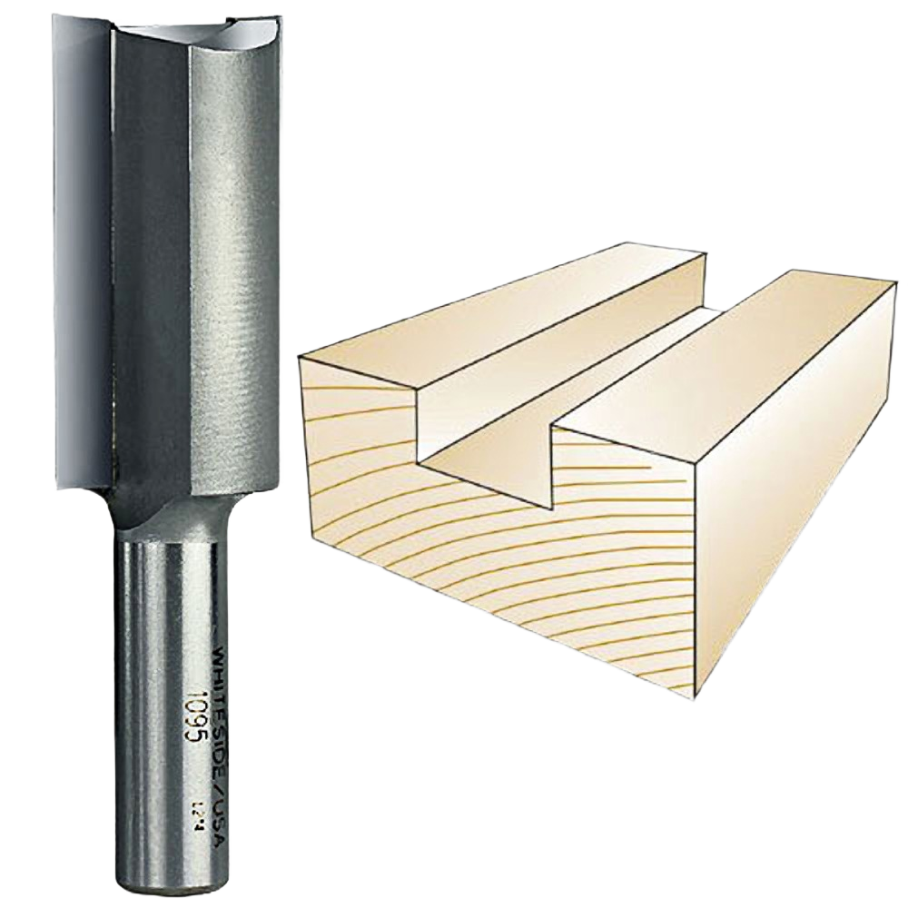 Half-inch shank straight router bit with one-inch cutting diameter for woodworking grooves in tool accessories collection