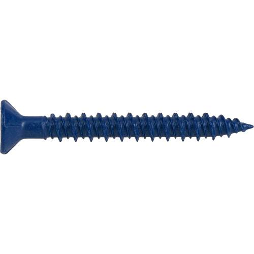 Blue flat-head concrete screw anchor with aggressive threading for secure fastening in hardware and fasteners collections under $100