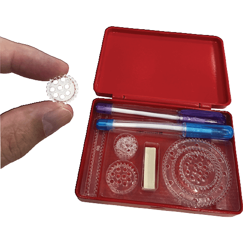 Compact spirograph set with clear plastic gears, two pens, and red carrying case for Toys & Games under $50 collection