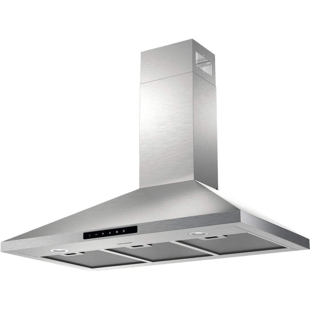 stainless steel 36-inch wall mounted chimney hood with digital controls in wall mounted range hoods collection