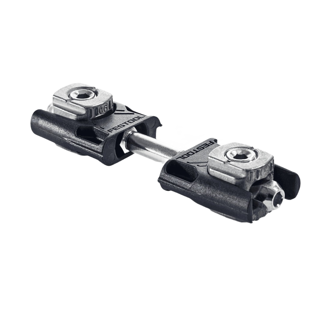 Compact center panel connector with metal and polymer construction for precise knock-down joinery in woodworking tools collection