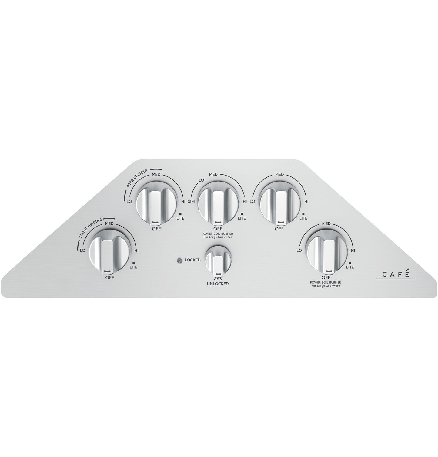 Stainless steel cooktop control panel with five knobs and safety lock switch from kitchen and cooktops appliance collection