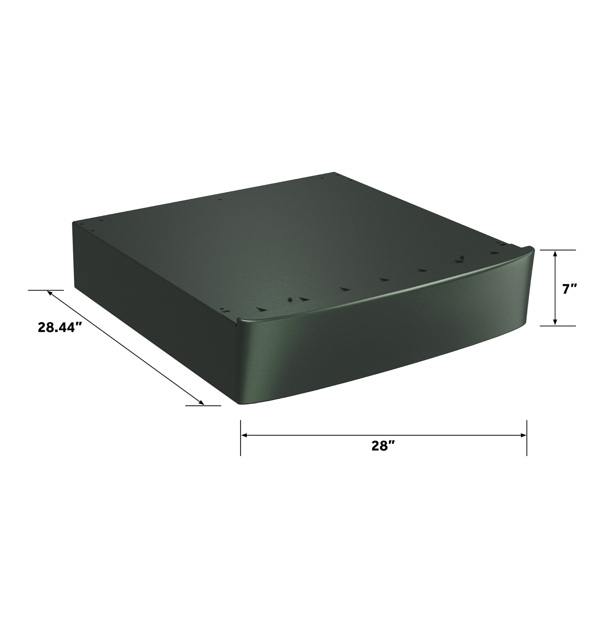Black 7-inch appliance riser with curved front edge, part of appliance and washer dryer accessories collection