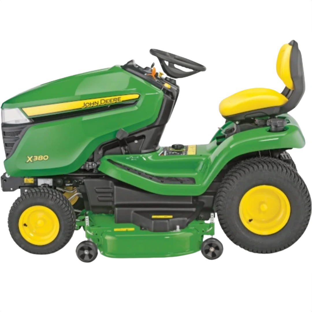 Green and yellow riding lawn tractor with cushioned seat and 48-inch cutting deck for efficient yard maintenance tasks