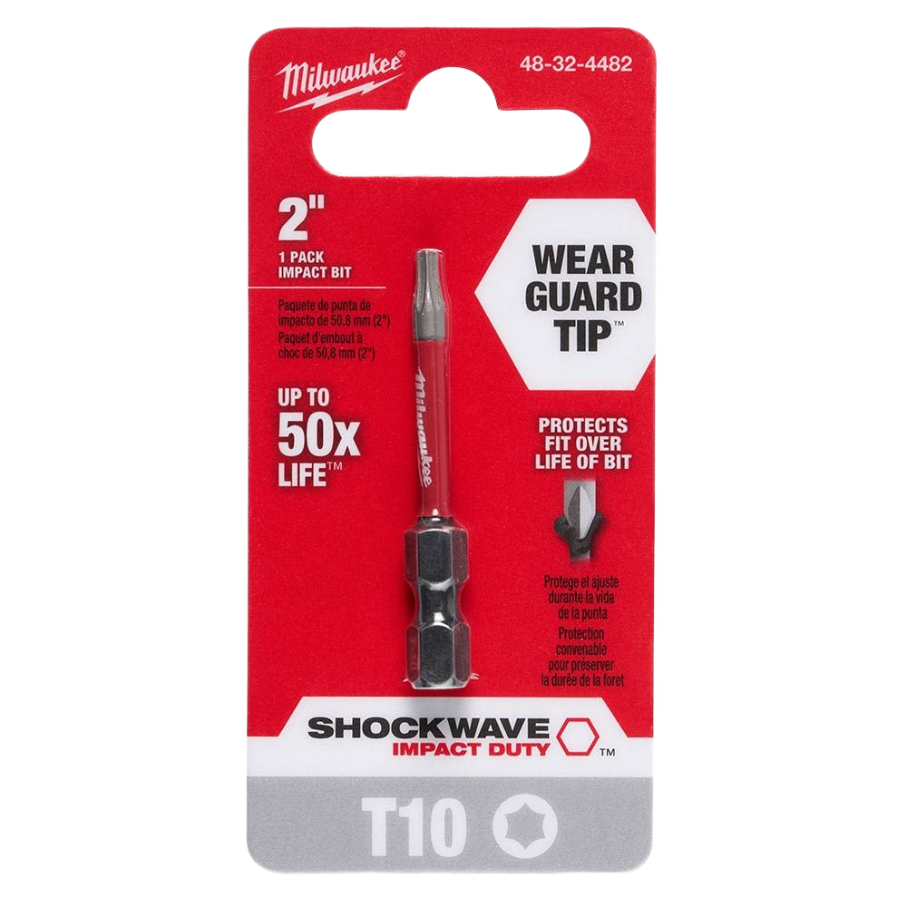 Milwaukee 2-inch T10 TORX impact bit with Wear Guard Tip for durable home improvement in drill bits and tool accessories