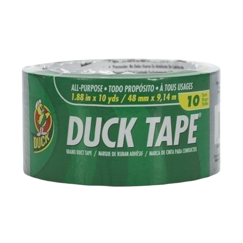 Roll of all-purpose silver duck tape measuring 1.88 inches by 10 yards for home improvement and repair projects