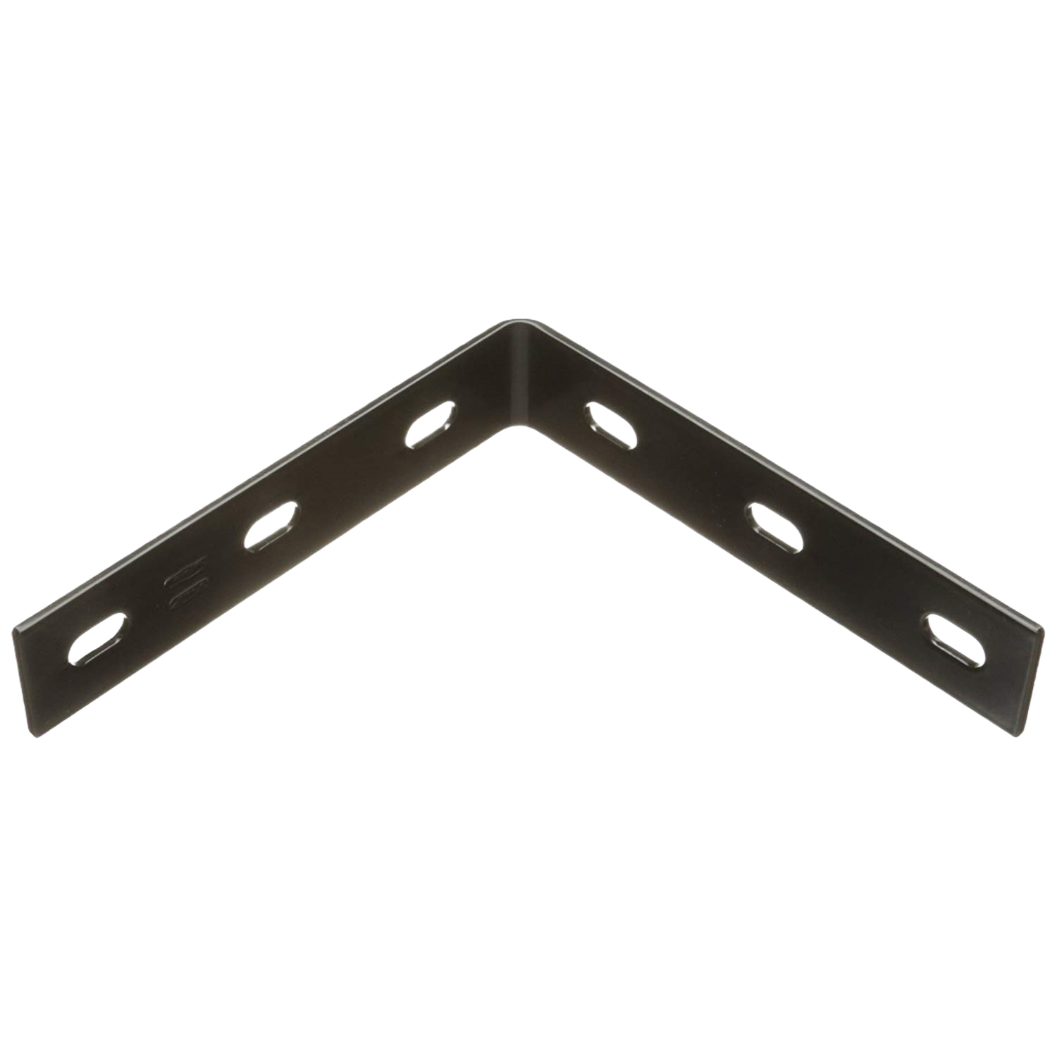 Black metal heavy-duty corner brace with slotted holes for securing inside or outside 90-degree angles in building hardware