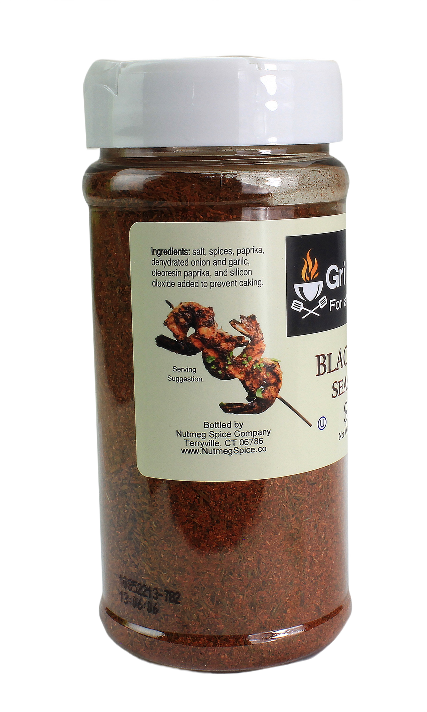 Clear plastic spice bottle with bold red Grill Zone blackening seasoning for grilling and BBQ sauces collection