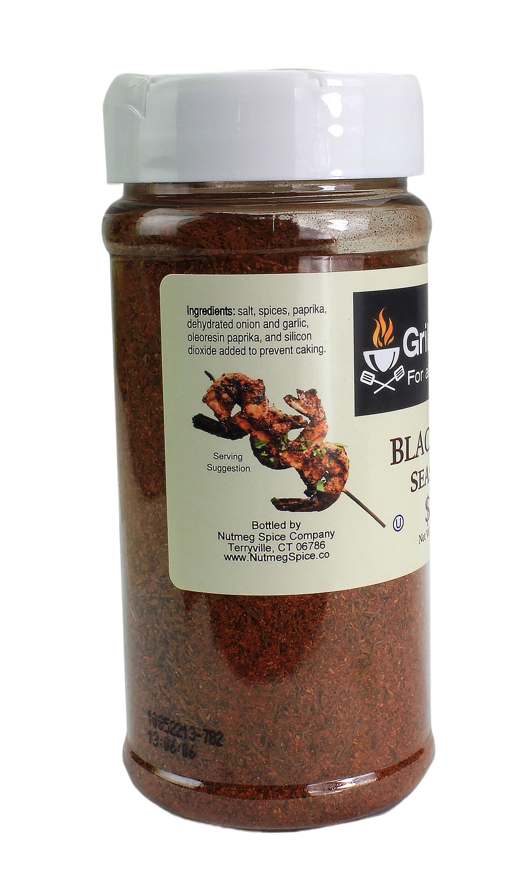 Clear plastic spice bottle with bold red Grill Zone blackening seasoning for grilling and BBQ sauces collection