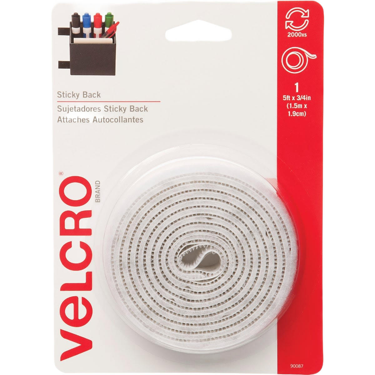 VELCRO Brand 3/4" x 5' White Sticky Back Reclosable Hook & Loop Roll