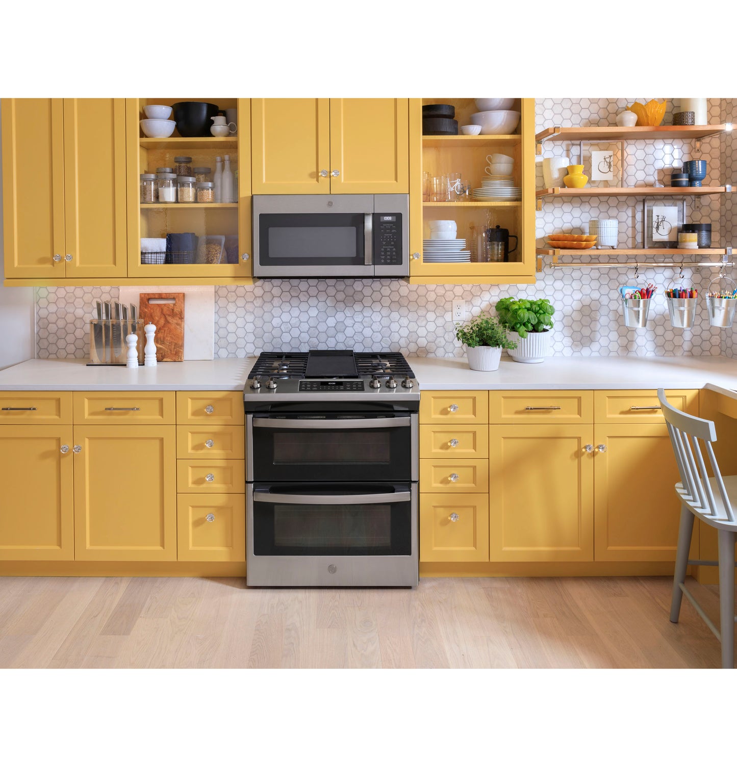 GE 30" Slide-In Front Control Gas Double Oven Range
