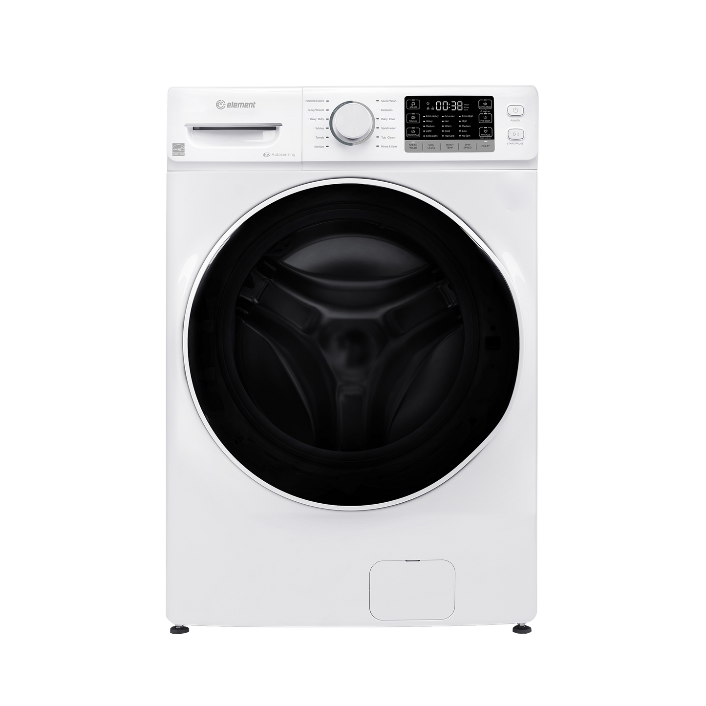 White front load washer with digital display, multiple wash cycles, and large door, part of washers and appliances collection